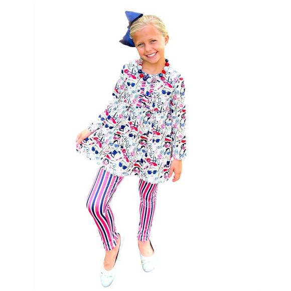 NEW PETE + LUCY girls glamour stripe 2 pc set in white/pink - Picture 3 of 3